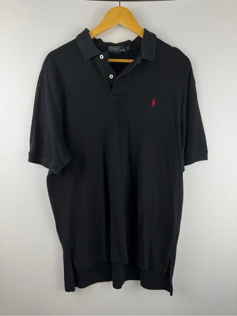 Ralph Lauren Polo Shirt Mens L Black Classic Fit Embroidered Pony 100% Cotton